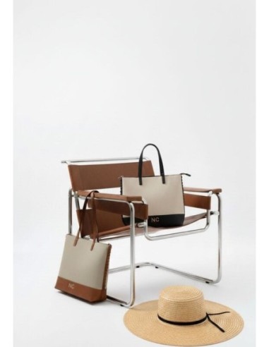 Bolso tote bicolor trenza beige negro Noco