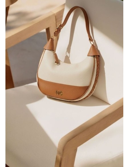 Bolso Hobo bicolor trenza beige camel noco