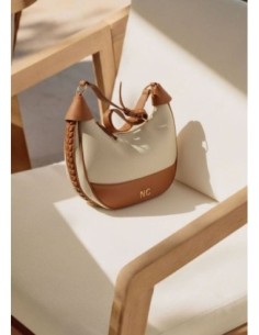 Bolso Hobo bicolor trenza beige camel noco 2