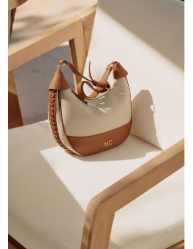 Bolso Hobo bicolor trenza beige camel noco