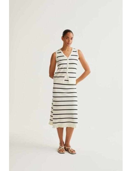 Falda midi de punto rayas blanco y negro Compañia Fantástica
