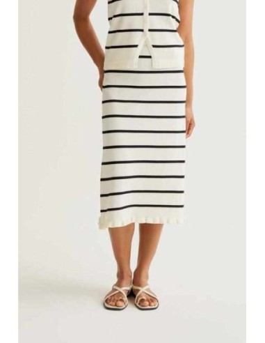 Falda midi de punto rayas blanco y negro Compañia Fantástica