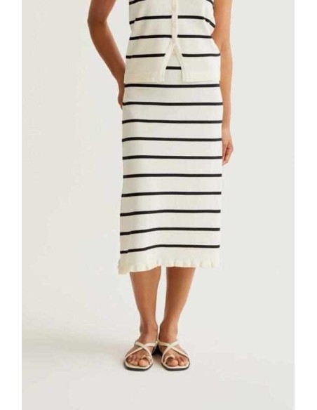 Falda midi de punto rayas blanco y negro Compañia Fantástica