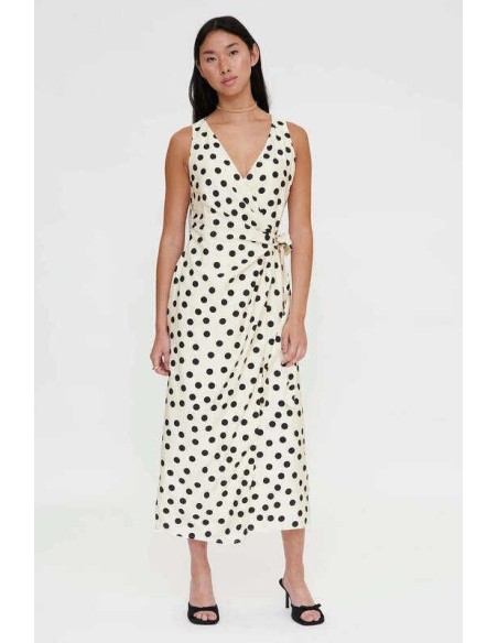 Vestido midi con estampado polka dots blanco y negro Wild Pony