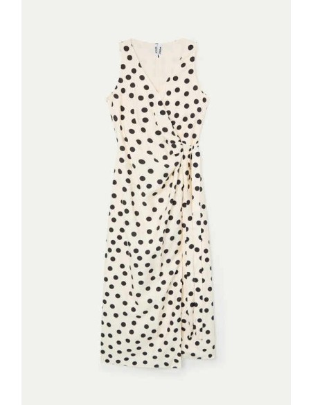 Vestido midi con estampado polka dots blanco y negro Wild Pony