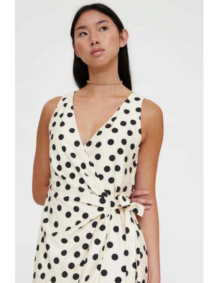 Vestido midi con estampado polka dots blanco y negro Wild Pony