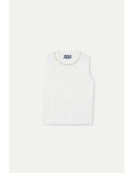 Top punto blanco con cuello joya Wild Pony