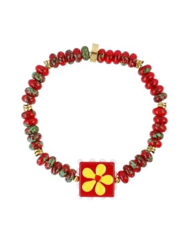 Pulsera elástica Trencadis roja flor central Anartxy