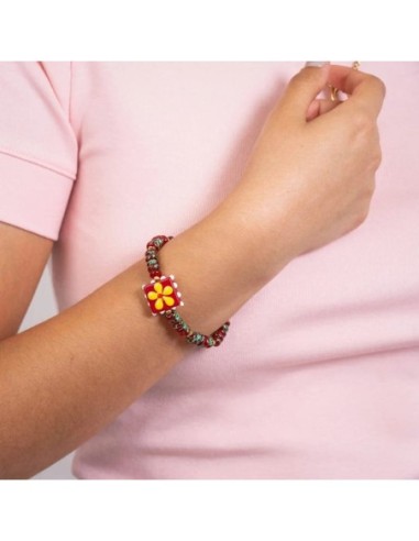 Pulsera elástica Trencadis roja flor central Anartxy