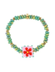 Pulsera elástica Trencadis verde flor central Anartxy