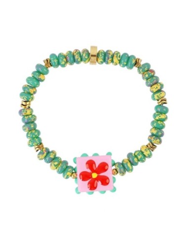 Pulsera elástica Trencadis verde flor central Anartxy