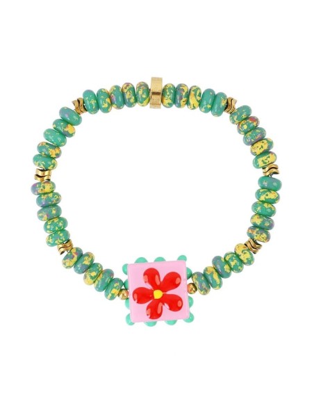 Pulsera elástica Trencadis verde flor central Anartxy