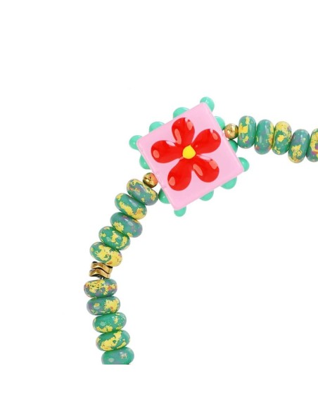 Pulsera elástica Trencadis verde flor central Anartxy