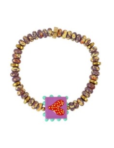 Pulsera elástica Trencadis burdeos corazón central Anartxy