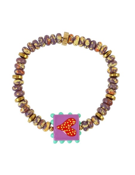 Pulsera elástica Trencadis burdeos corazón central Anartxy