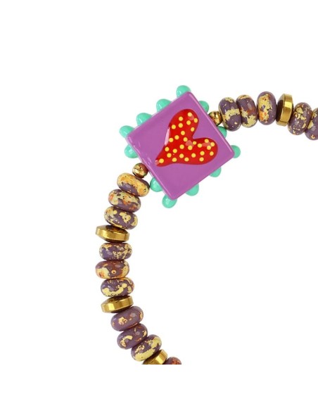 Pulsera elástica Trencadis burdeos corazón central Anartxy
