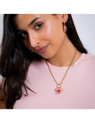 Collar Trencadis cadena sello flor roja Anartxy