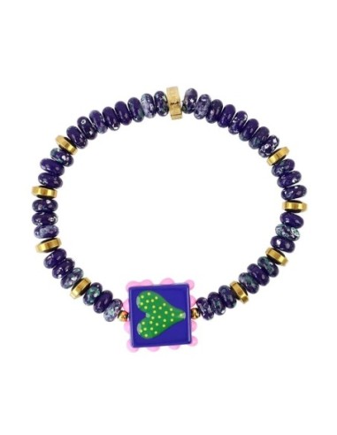Pulsera elástica Trencadis azul corazón central Anartxy