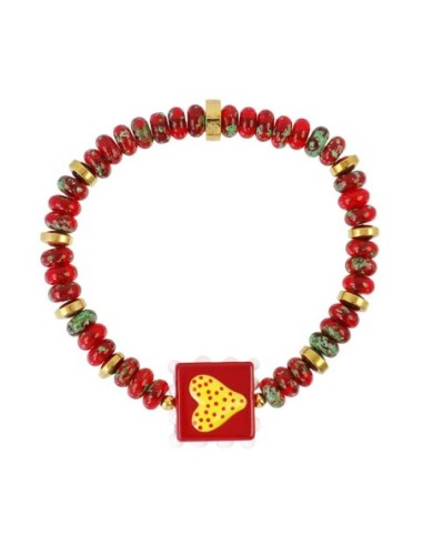 Pulsera elástica Trencadis rojo corazón central Anartxy
