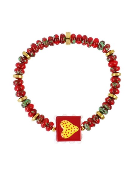 Pulsera elástica Trencadis rojo corazón central Anartxy