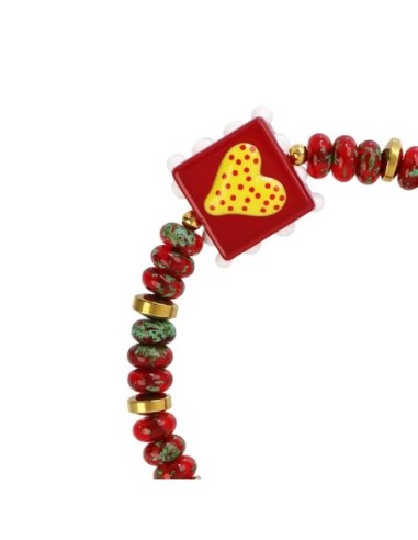 Pulsera elástica Trencadis rojo corazón central Anartxy