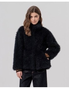 Chaquetón de pelo con cuello alto Negro Surkana