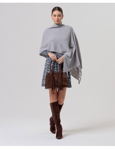 Poncho de punto con flecos Gris claro Surkana