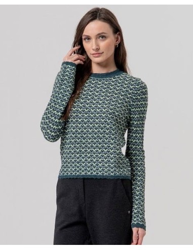 Jersey de cuello redondo de zigzag Verde Botella Surkana