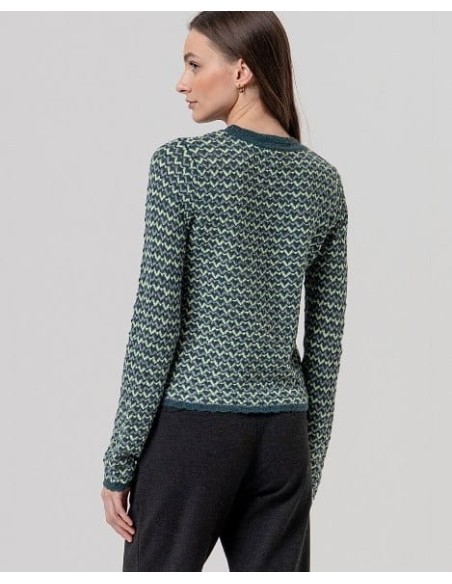 Jersey de cuello redondo de zigzag Verde Botella Surkana