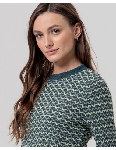 Jersey de cuello redondo de zigzag Verde Botella Surkana