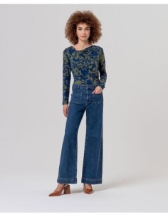 Jeans anchos con bolsillos de parche Indigo Surkana