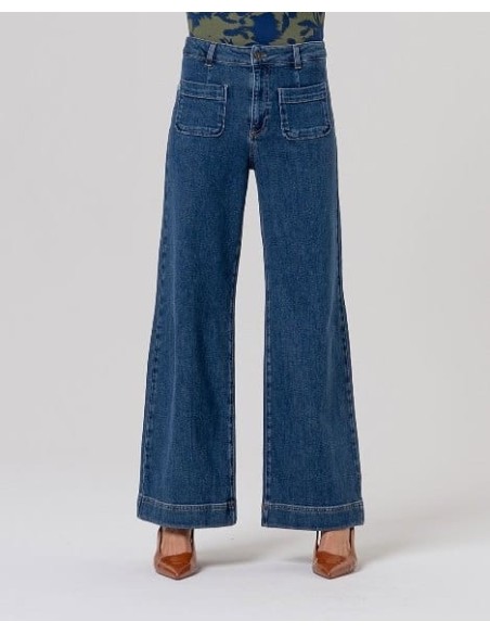 Jeans anchos con bolsillos de parche Indigo Surkana
