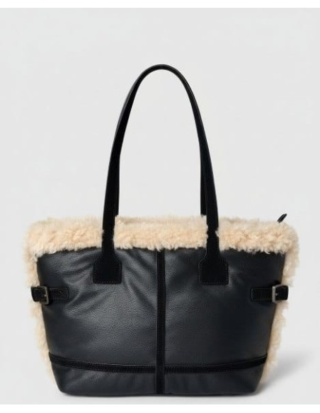 Bolso shopper con pelo Negro Surkana