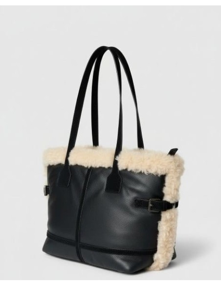 Bolso shopper con pelo Negro Surkana