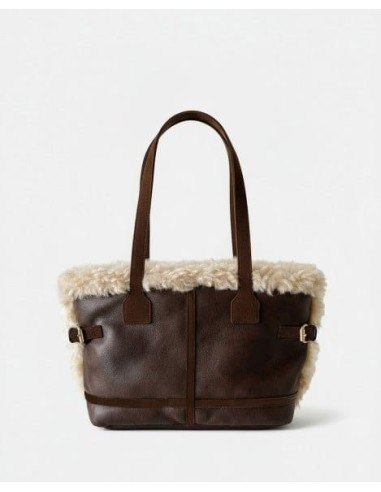 Bolso shopper con pelo Marrón Surkana