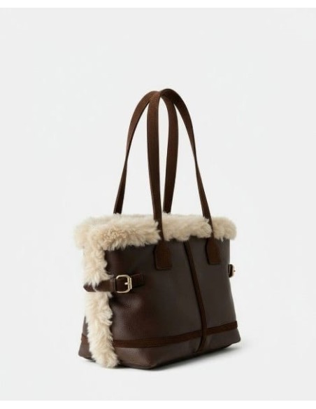 Bolso shopper con pelo Marrón Surkana
