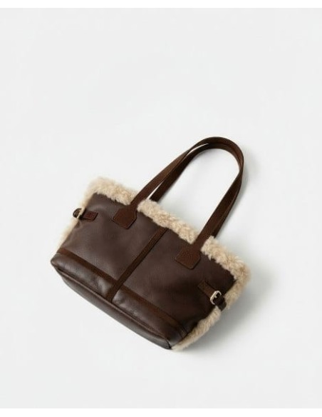 Bolso shopper con pelo Marrón Surkana