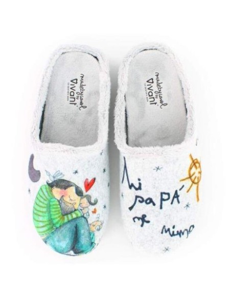 Zapatilla de casa Vivant "Mi Papa me Mima" Gris